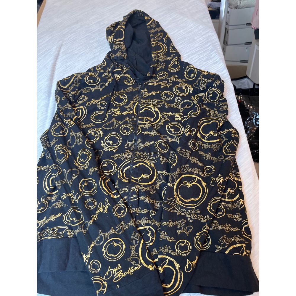 Apple Bottoms‎ Hoodie Black Gold All Over Print Full Zip Hoodie XL